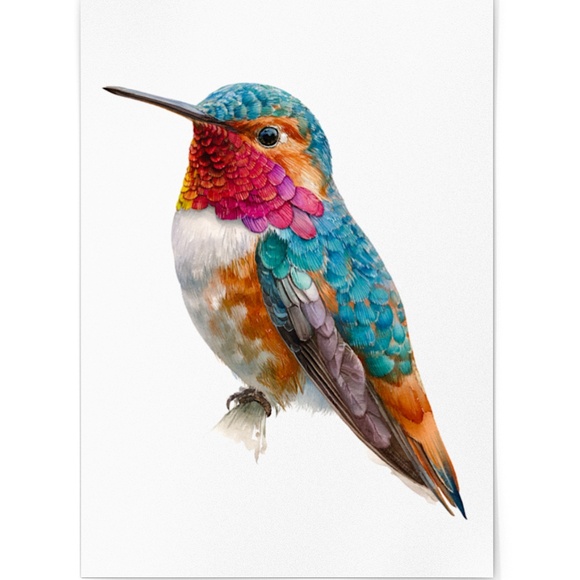 Watercolor Hummingbird Wall Art Print, Unframed - Enchanting Nature-Inspired - Picture 3 of 6